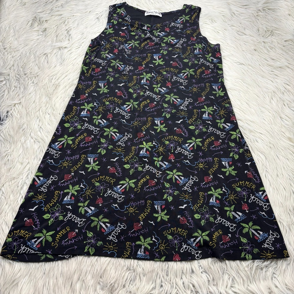Vinatge Ronni Nicole Women's M Vacation Summer Print Slinky Knit Shift Dress